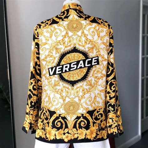 versace gold hibiscus print long sleeve shirt|Shirts .